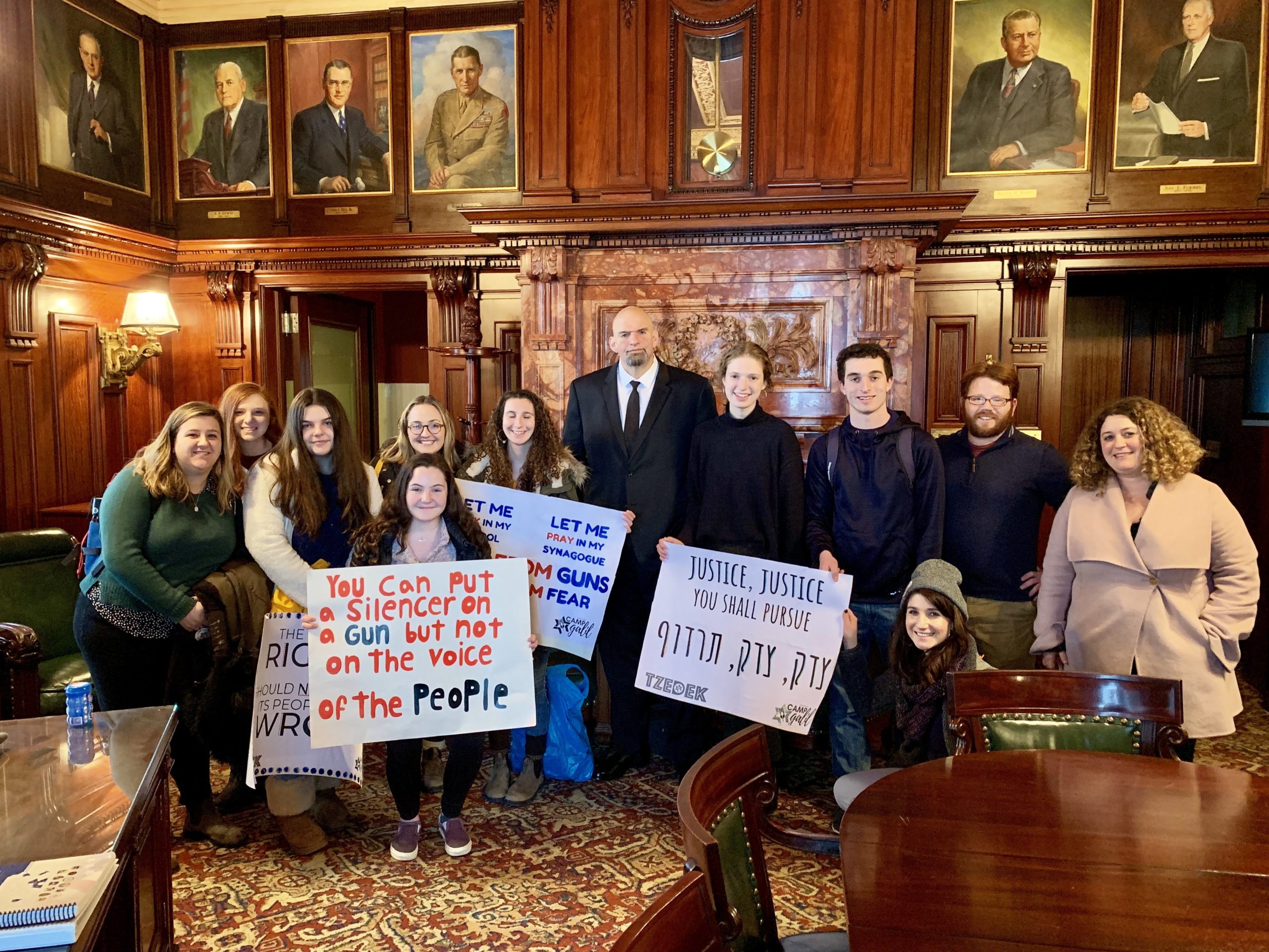 Tzedek chanichimot meeting with Pennsylvania legislators to advocate for gun reform.